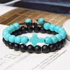 Vintage Charm Bracelets Vintage Braid Turquois Stone Beads Lucky Charm Adjustable Cross Bracelets For Couple
