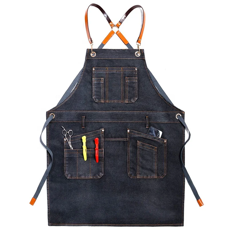 Fashion  Economic Denim Working Apron Restaurant Coffee Shop Uniform Custom Aprons