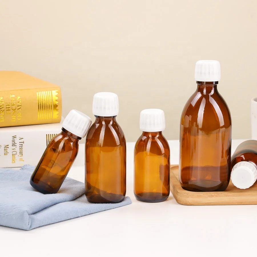 DIN 28 Maple Syrup Bottle 30ml 60ml 100ml 125ml 150ml 200ml 250ml Amber Pharmacy Glass Bottles For Juice Coffee