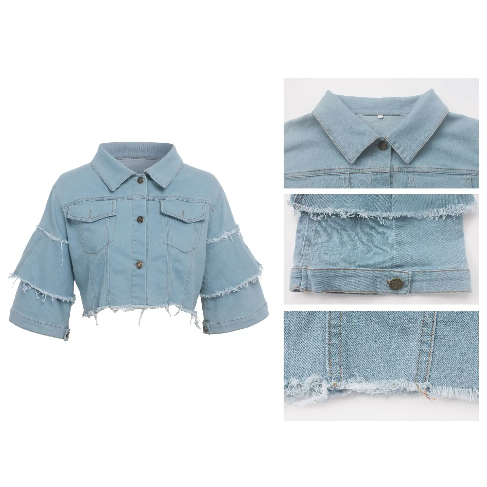 New Fashion Button Casual Solid Coats Women's Denim Cropped Jacket Female Pockets Hole Short Jean Jackets Ladies supplier