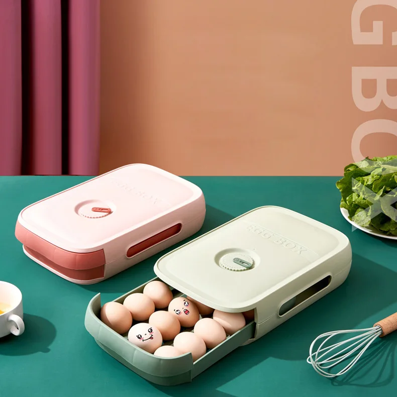 Modern Multifunction Plastic Egg Storage Box PP Material Drawer Type Refrigerator Fresh Egg Box Food Storage