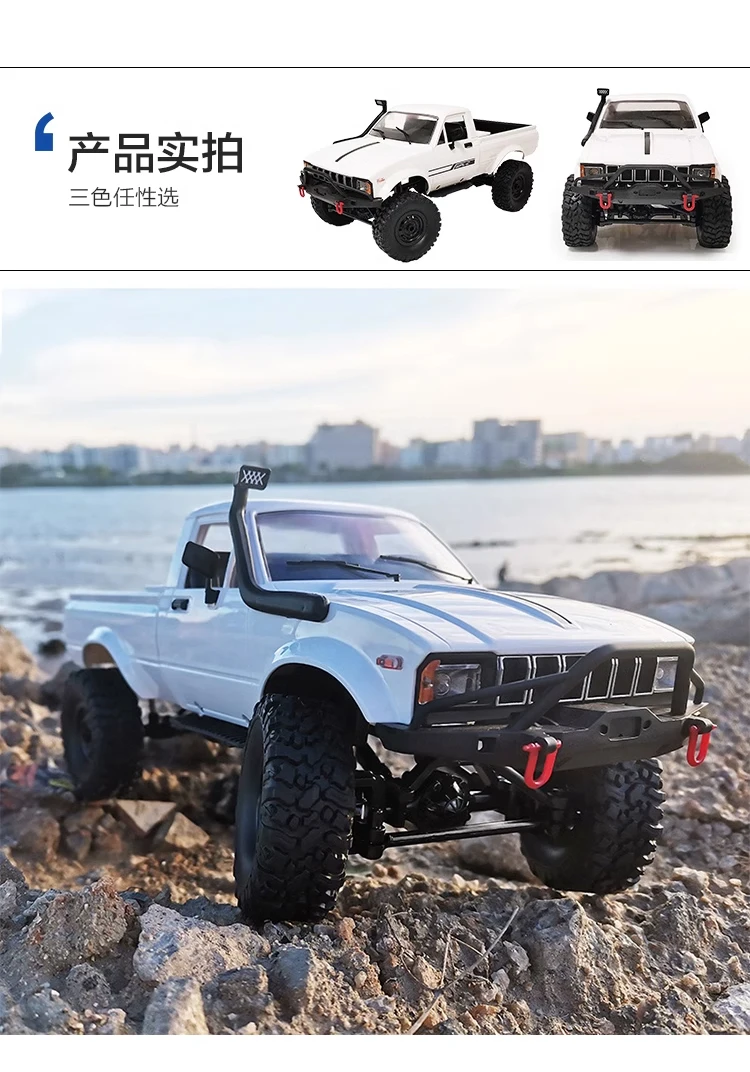 WPL C24-1 RC Crawler Offroad RC Truck 2.4 Ghz 1/16 All Terrain Car RTR Pickup with Led Light Remote Control Car Toys for Adults