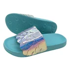 Upper Wholesale Flat Slipper Outdoor Shoes Fish Scale Upper Logo Custom Beach Slippers Women Slide Sandal