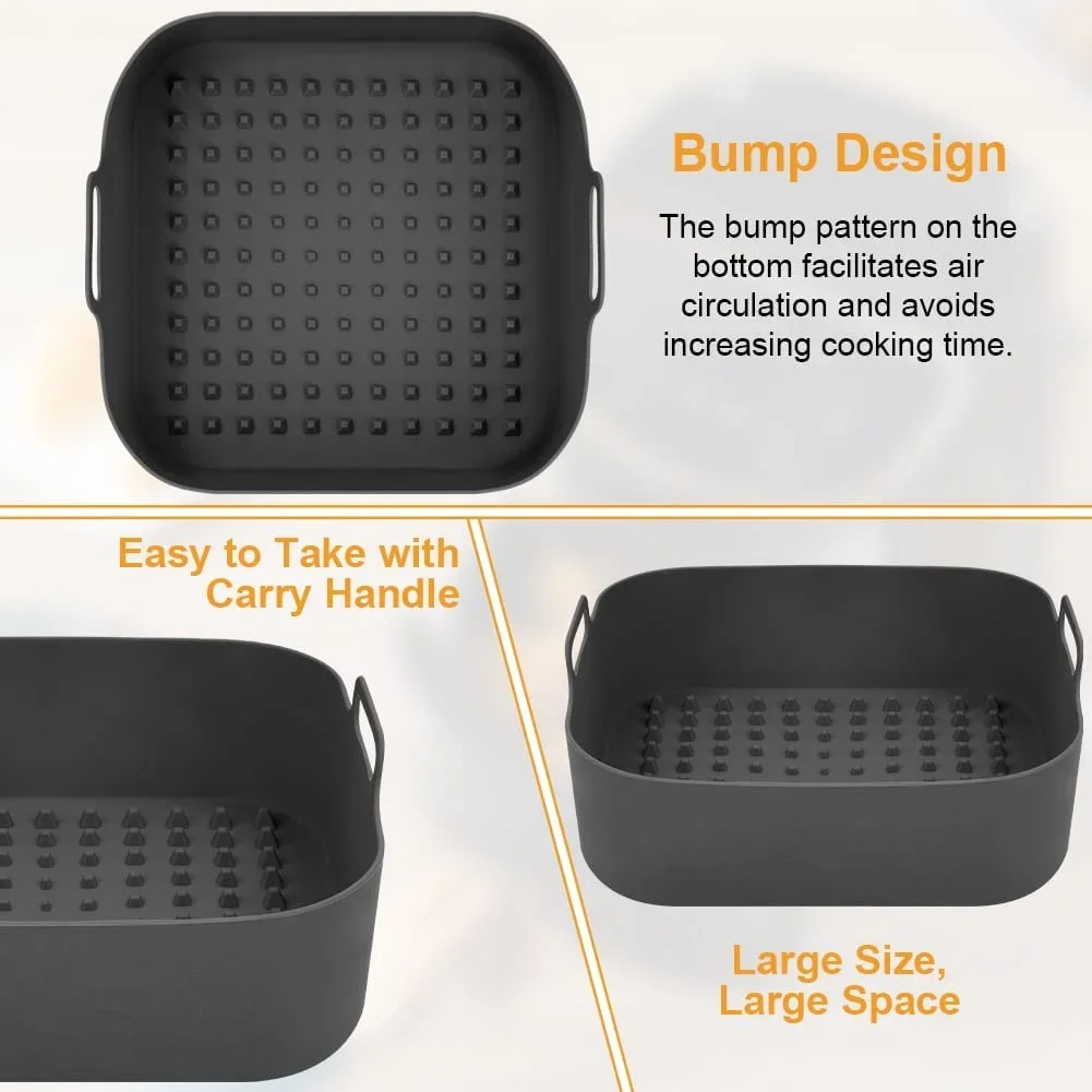 product silicone pot liner air fryer pan rectangle reusable non stick food grade basket heat resistant eco friendly washable easy clean-1