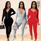 Fashion Zipper Fashion Outfit Hoodies Front Zipper Solid Color Fall Winter Casual Women Jumpsuit