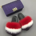 Ladies Wholesale 2021 Fluffy Fur Slides Sandals Purses Set Ladies Fur Sandals And Matching Purses