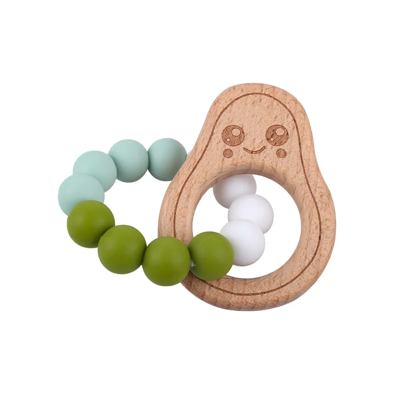 1PC Animal Wooden Teether Baby Chewable Teething Silicone Beads Bracelet Toy 