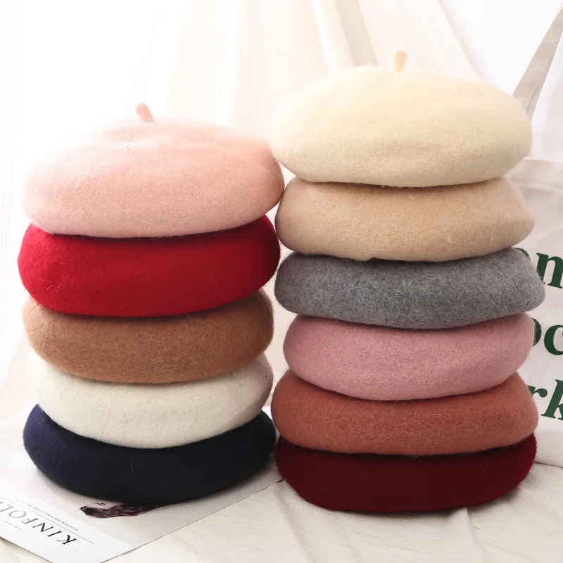 Trend Korean Version Beret Retro Woolen Casual Japanese Simple Solid Color Beret Hat