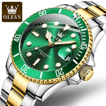 OLEVS Men's Quartz Watch 30M Waterproof Stainless Steel Business Two Tone Pro Diver Quartz Watches (Model:5885)