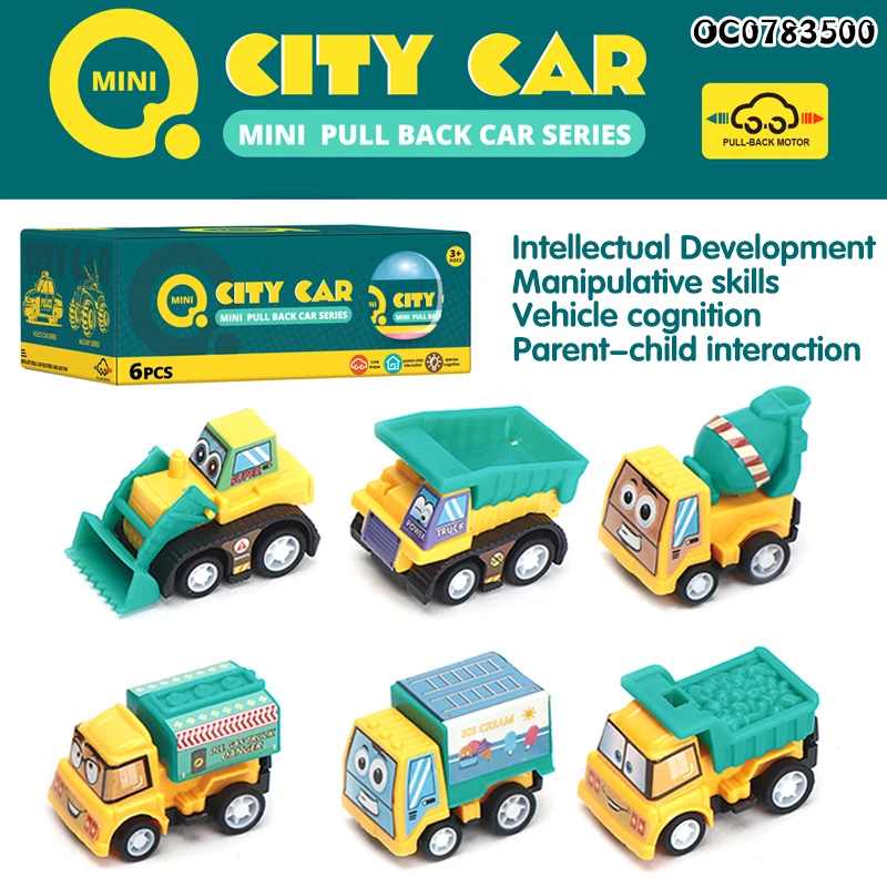 6 pieces city engineering mini pull back toy car small toy promotional toy truck
