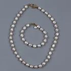 Jewelry New Design 7-8mm Fashion Handmade Freshwater Baroque Pearl Necklace Bracelet Jewelry Set