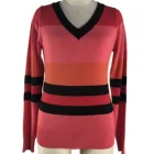 Sweater Women's Summer Knitting Soft Black V Neck Long Seleeve Big Stripe Fashion Pullover Sweater