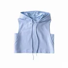 Pullover Women Wholesale Blank Plain Blue Hooded Sleeveless Pullover Drawstring Crop Top Hoodie For Women