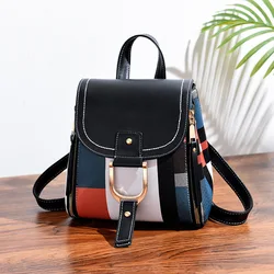 2023 New Fashion Soft Leather Small Color Blocks Outdoor Backpack For Women