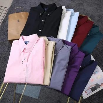 New Summer New Non ironing Solid Color Long sleeved Shirts Pure Cotton Men's Business Shirt Factory Wholesale