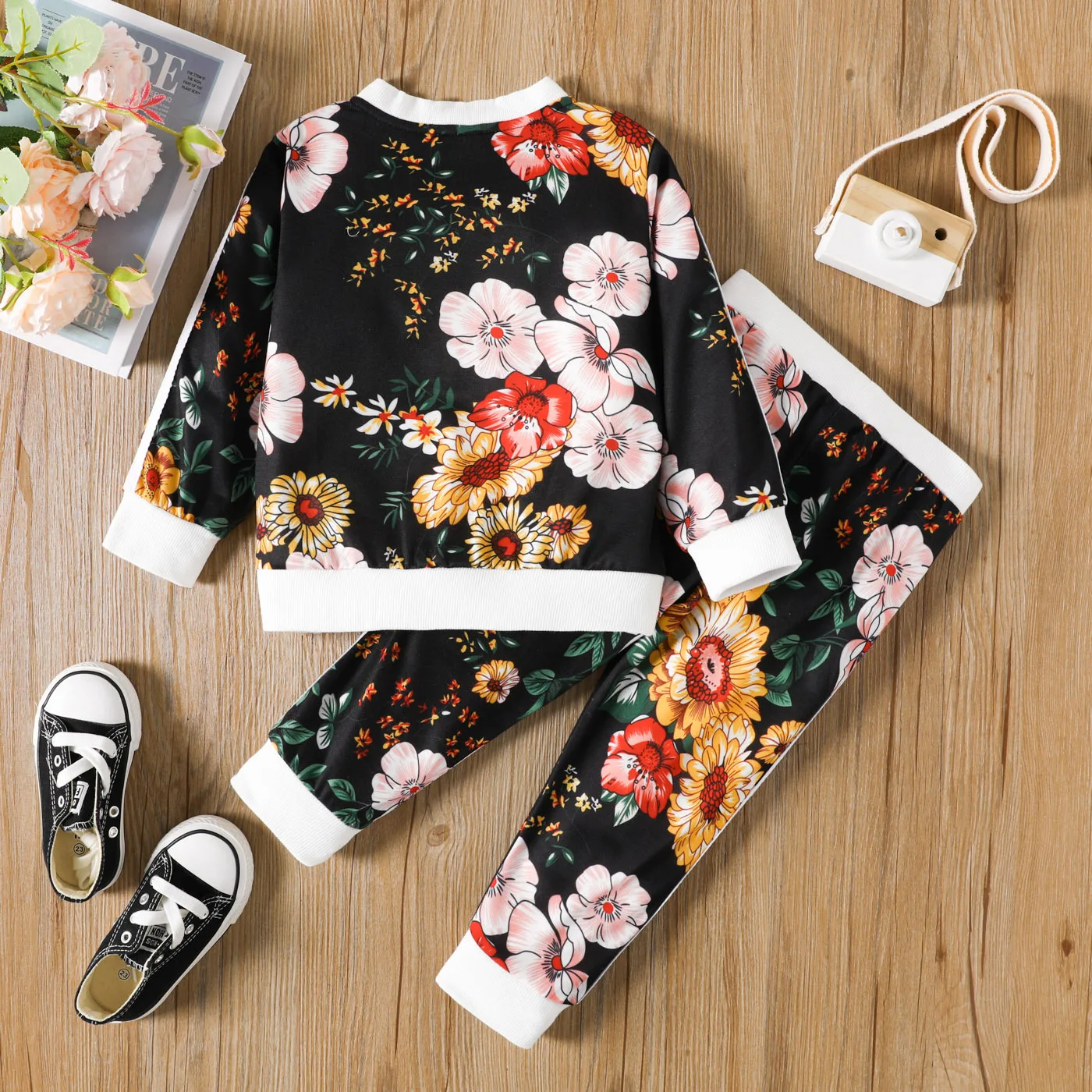 Spring and Autumn Girls' Long Sleeve Set Children's Printed Zipper Cardigan Pants 2 Piece Fashion Baby Clothes