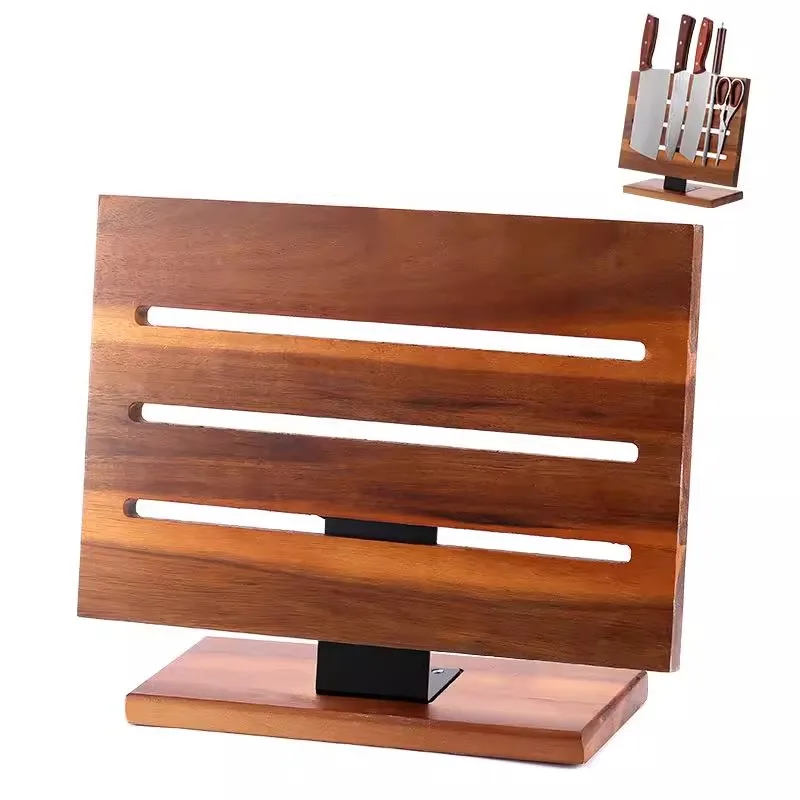 Hot Sale Acacia Wood Magnetic Knife Holder New Kitchen Storage Stand with Magnet Tool Holder