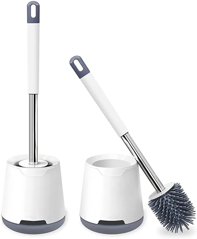 Toilet Brush and Holder Set, Silicone Bathroom Toilet Bowl Brush Set, No Scratch Soft Toilet Cleaner Brush