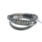 Leather Bracelet RB Wholesale 316L Stainless Steel Brazalete De Cuero High Quality Braided Leather Bracelet For Men