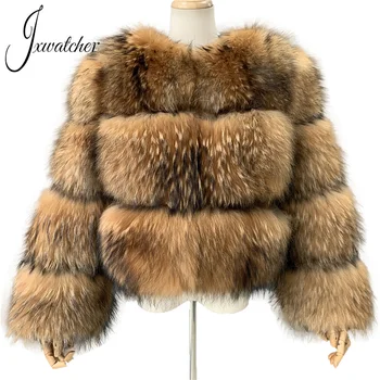 2021 Fashion Women Short Style Real Raccoon Fur Jacket Coat Custom Winter Female Crop Fluffy Raccoon Fur Coat