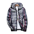 The New Spring/fall Men's Fashion Jacket Slimming Hooded Fashion Versatile Plaid Long-sleeved Coat