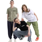 White Heavy T Shirt Embroidery Pure Cotton Round Neck Solid Color Loose White Short-sleeved Men's T-shirt Customization