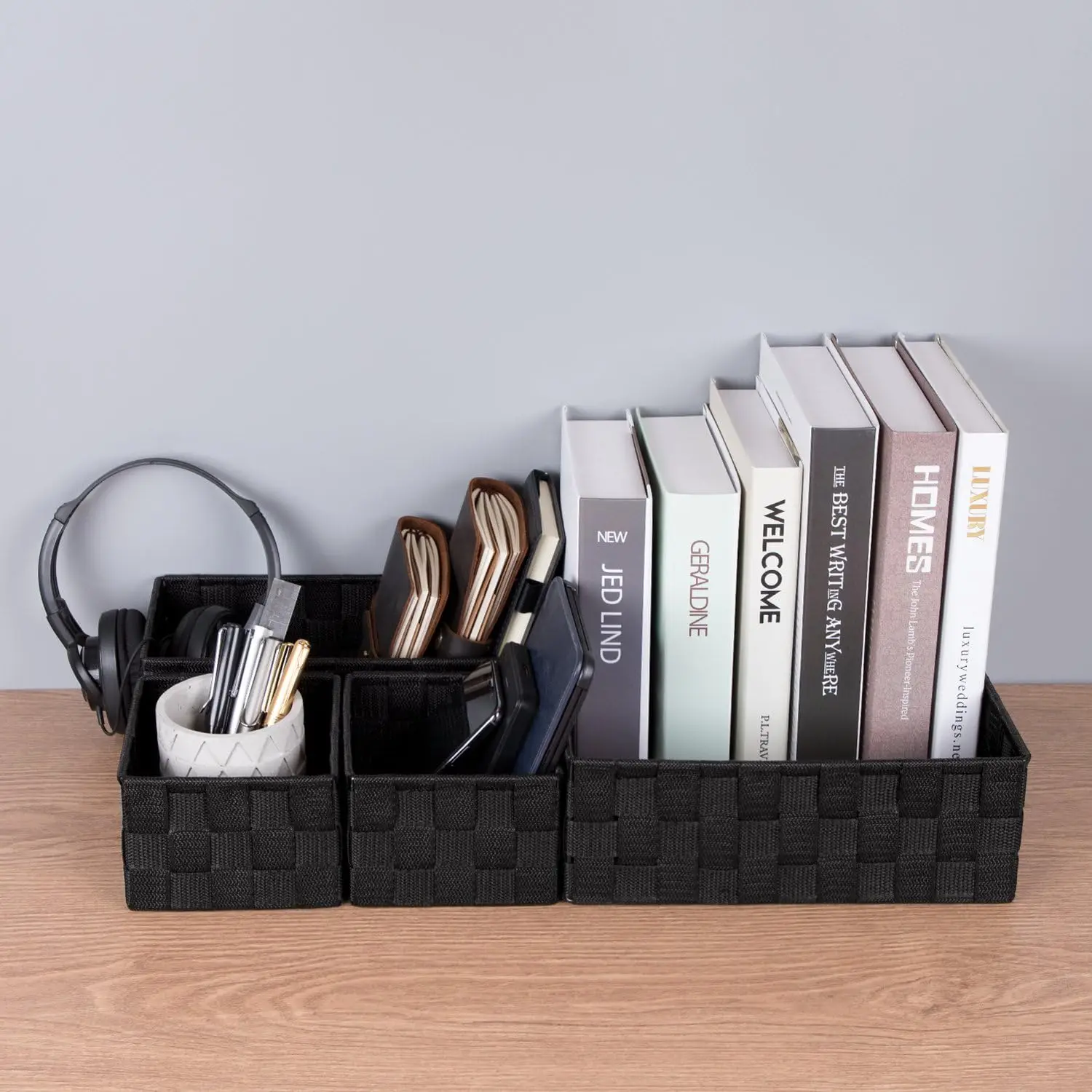 Woven PP Belt Nylon Basket Aqua Storage Baskets Cube Bin Container Tote Organizer Divider for Drawer Closet Shelf Dresser Sets