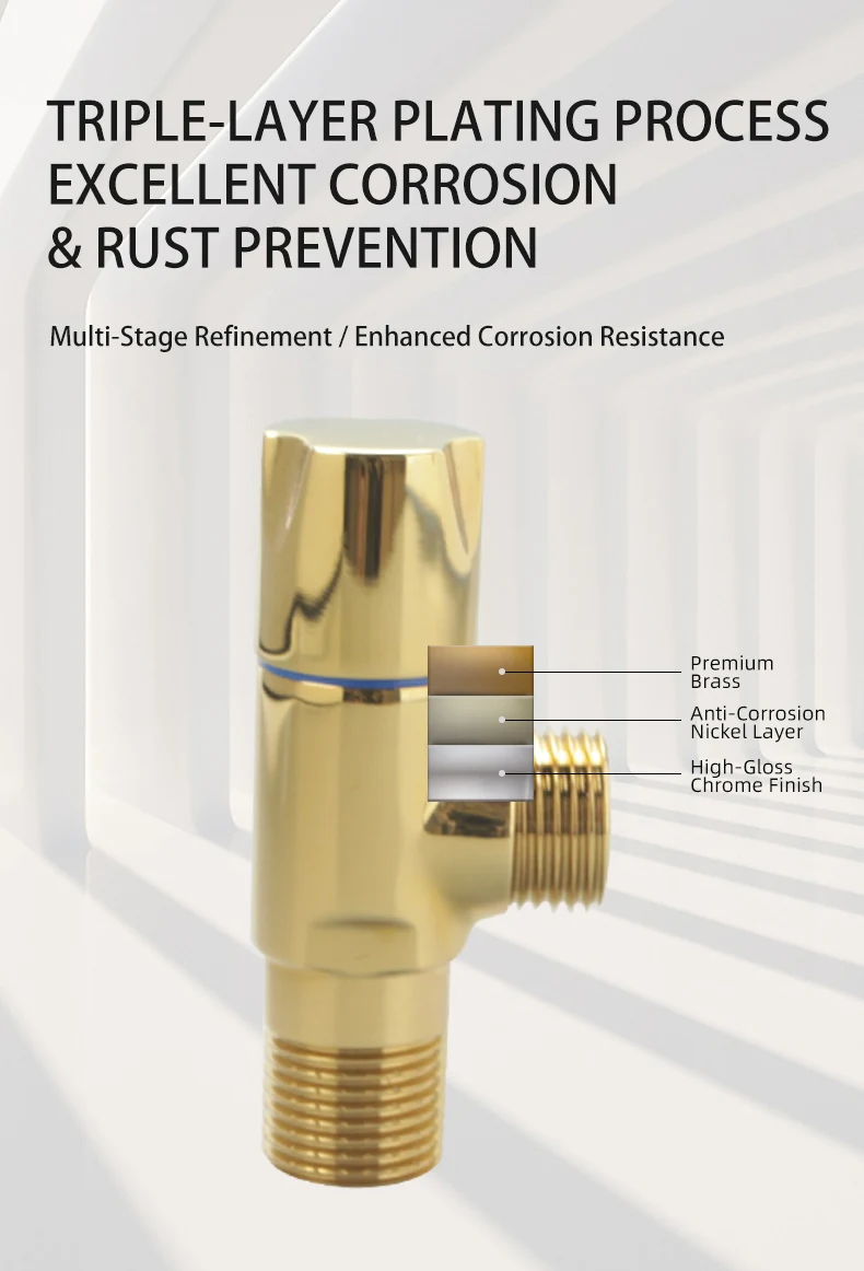 Champagne Gold Brass Leak-proof Explosion-proof Large Flow Angle Valve Hot and Cold Universal Toilet Water Heater Angle Valve factory