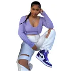 Top Good Quality Solid Color Knitted Women Fashion Long Sleeve Crop Top