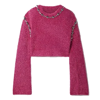 Wholesale fashion korea Custom knitwear pink sexy crew neck jumper spice girl longsleeve sweater autumn