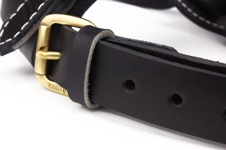 Adjustable Black Cowhide Pet Harness Leather Durable Dog Leash Collar For Large Dogs