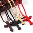 Fashion Cross Cross Wood Beaded Necklace Pendant Necklace Fashion Jewelry Wholesale Custom Cross Wood Beaded Necklaces Religious PP Bag /jewelry Box CHRISTIAN KYL-TN0191