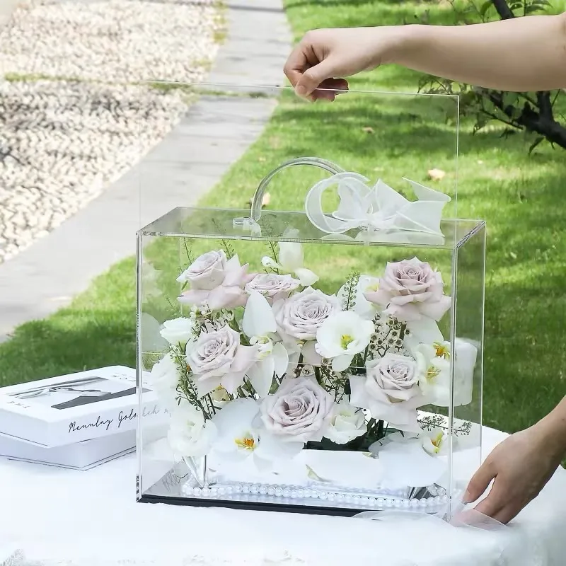 Wholesale Transparent Acrylic Bouquet GiftCluthShopping Bag Box Storage Box Acrylic Display Box