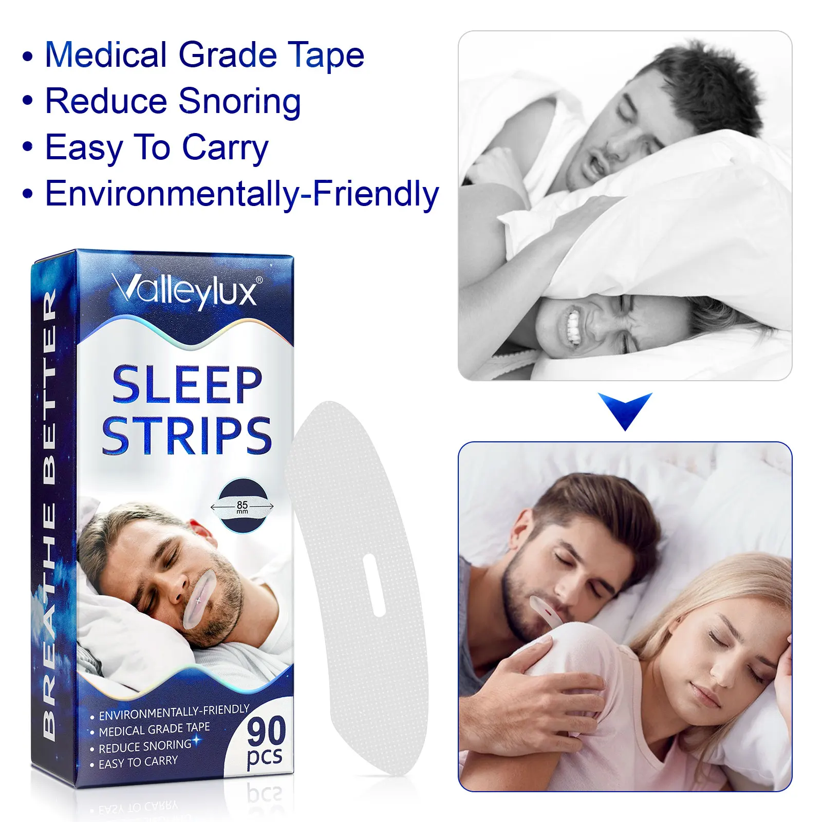 Valleylux Medical Material 90 Pcs Sleep Strips Mouth Tape Improves