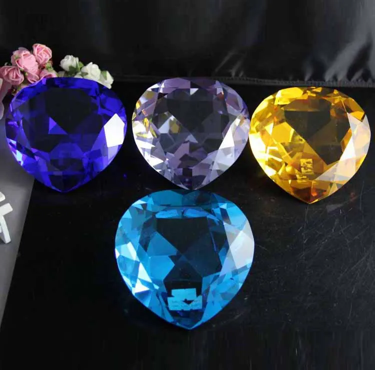 crystal glass heart diamond jewel paperweight mh