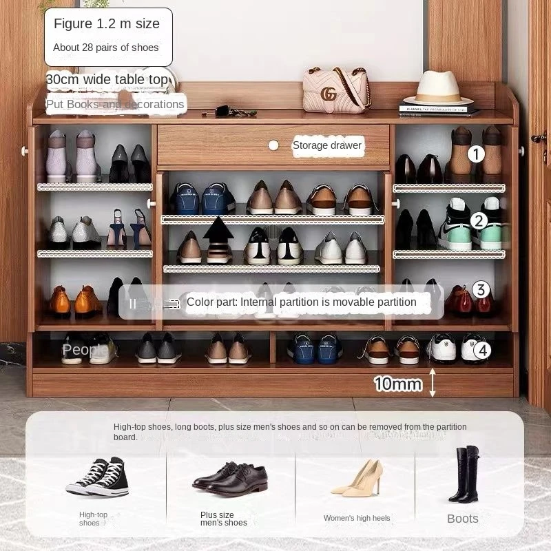 Multi-functional large-capacity multi-layer partitioned design traditional style household shoe cabinet