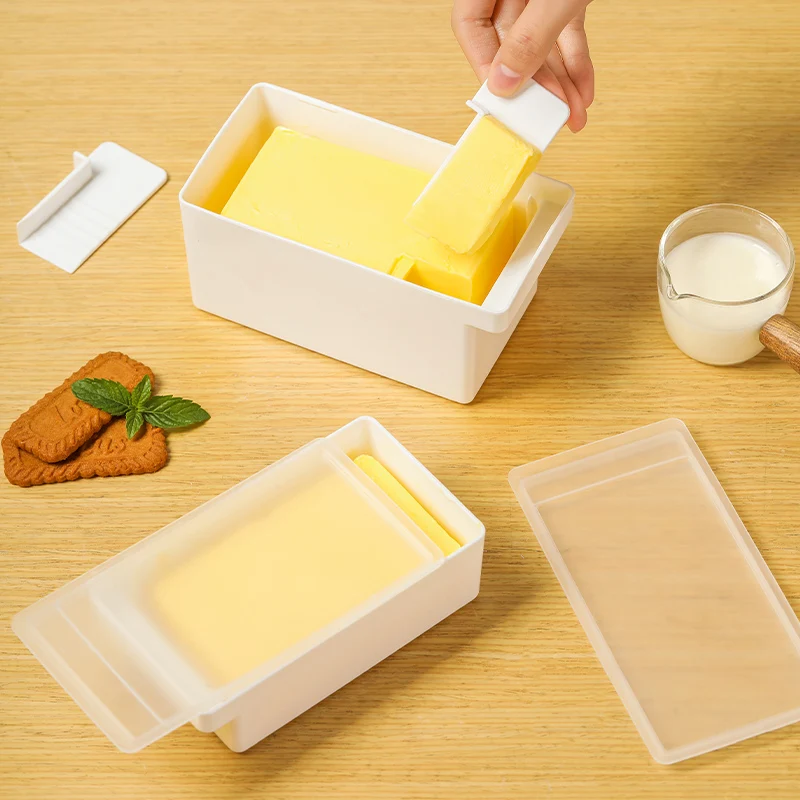 Butter cutting storage container plastic cheese cake butter dish box with cover refrigerator with lid
