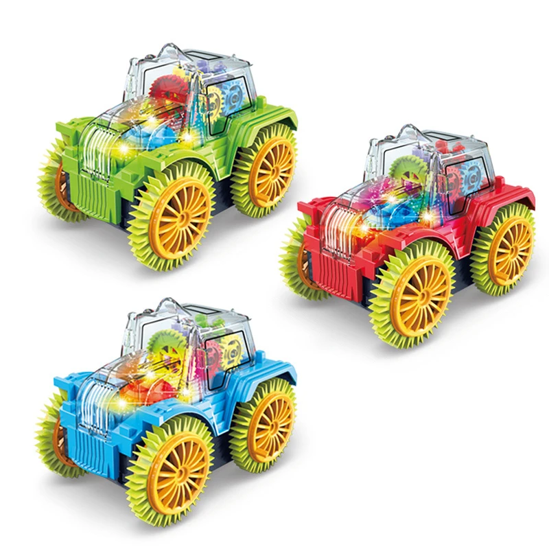 Children's electric transparent gear stunt rolling car toy set with light