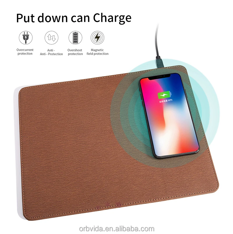 2 in 1 mouse pads 5W PU Leather Wood Fast Wireless Desktop Charger KC Certified Mouse Pad with Wireless Charger