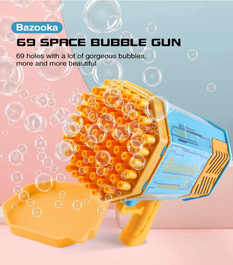 Rechargeable plastic 69 holes bazooka bubble gun light up gatling bubble machine 69-hole bubble gun summer toys for kids