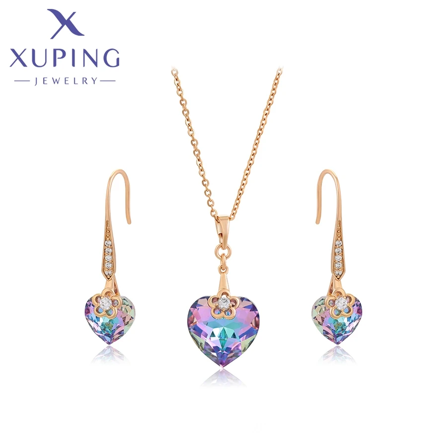 A00725065 xuping jewelry New Fashion 18K Gold Delicate Elegant Heart Shaped Set Women's Necklace Earrings Jewelry Set
