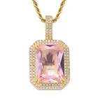 Solid Gold Hot Sell Hip Hop Square Solid ZC Colorful Gemstone Pendant Men Gold Plated Necklace