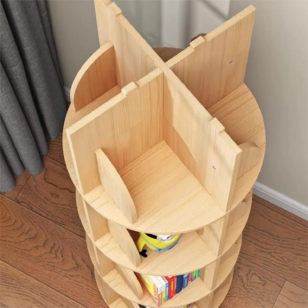 Modern 3-Tier Rotating Bookshelf with 360 Display Wood Panel Standing Kids Bookcase with Legs details