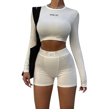 Factory direct sales support customized knitted round neck long sleeved three part shorts two-piece sports suit yoga suit
