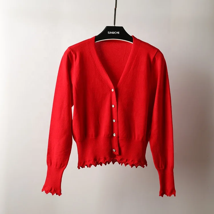 Newshows Women's Solid Button Down Long Sleeve Classic Crew Neck Knit Cardigan Sweater