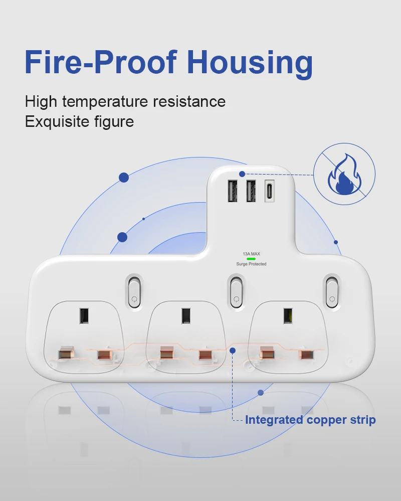 Double Plug Adaptor With Usb C 2 Way Plugs Extension Multi Sockets Wall