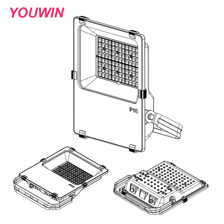YOUWIN Led Flood Light 50w IP65 Smart Indoor Outdoor High Bay Projector Lamp Black Body PC Lens