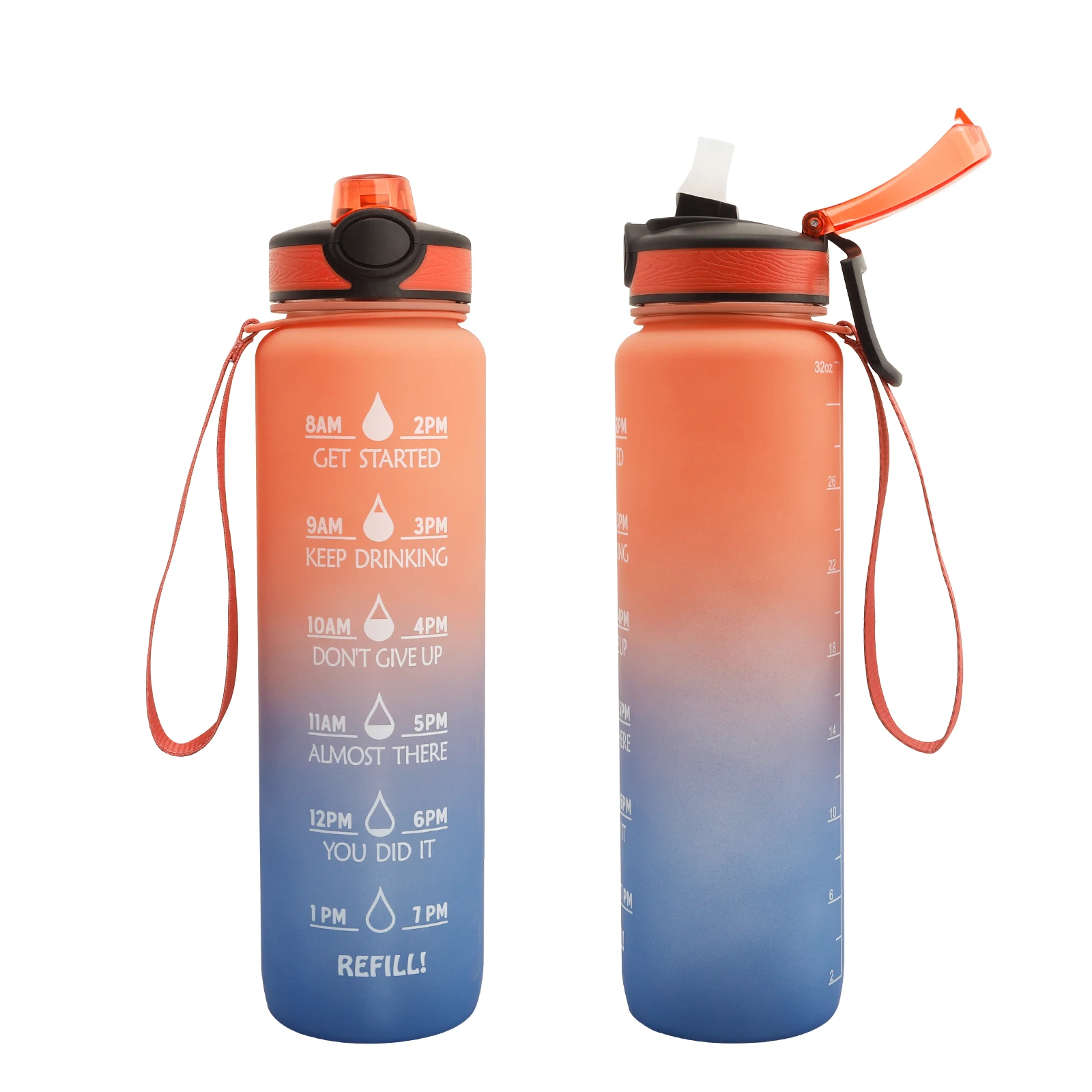 1L tritan gradient color water BPA free sports motivational water bottle with straw plastic bottle with custom logo