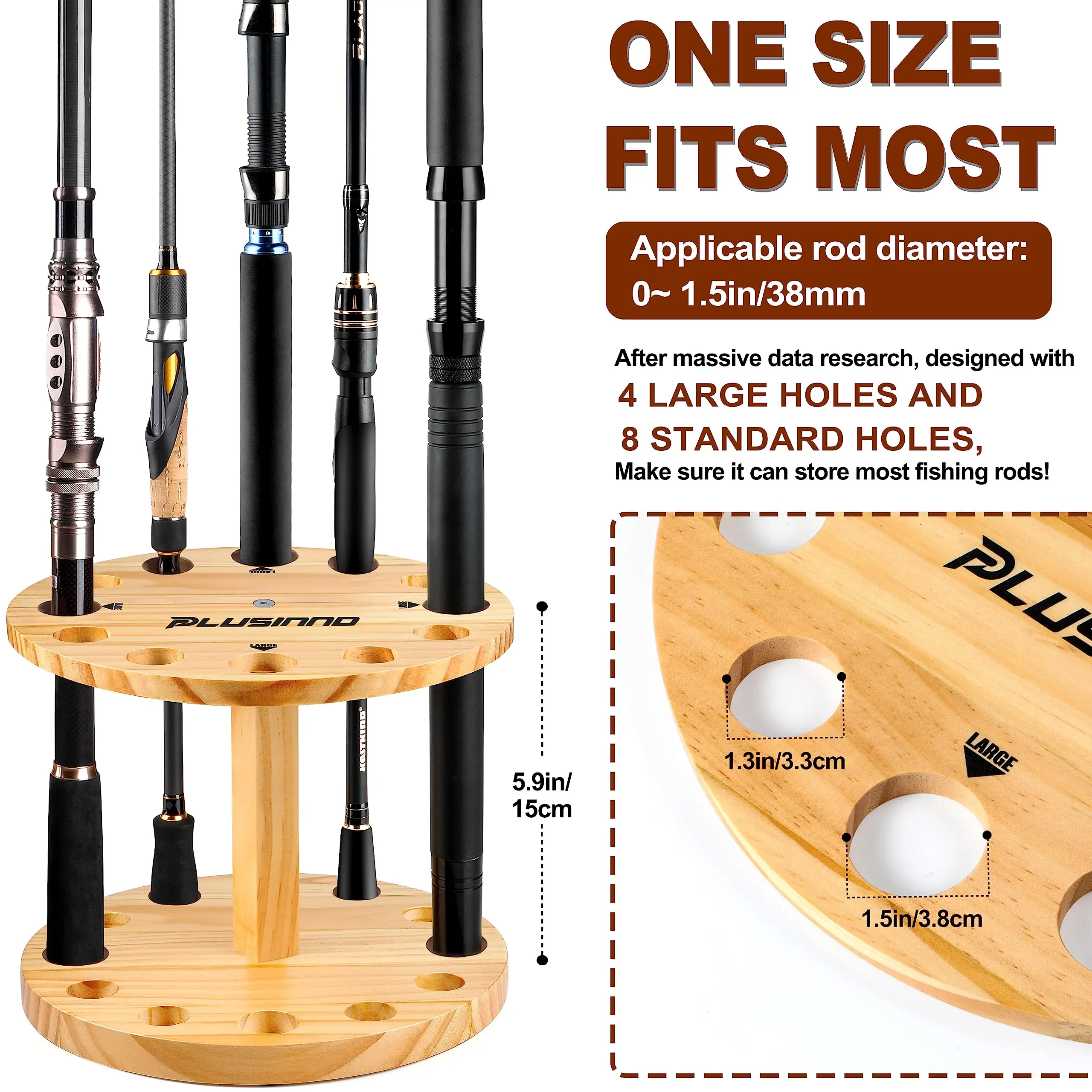 Wholesale New Style Adjustable Wood Round Storage Floor Stand Fishing Rod Holder Boat Garage