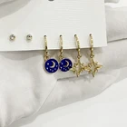 Korean Earrings Delicate Korean Gold Plated Diamond Epoxy Dark Blue Night Moon Stars Earring Sets For Women